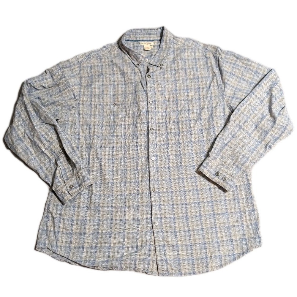 Carbon2Cobalt Mens Button Front Shirt Large Blue Gray Plaid Long Sleeve Cotton